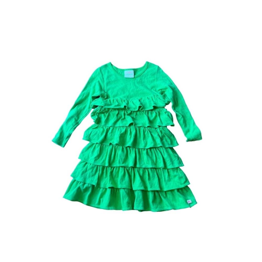 Lolly Wolly Doodle Girl's 8 9 Green Tiered Long Sleeve Cotton Dress